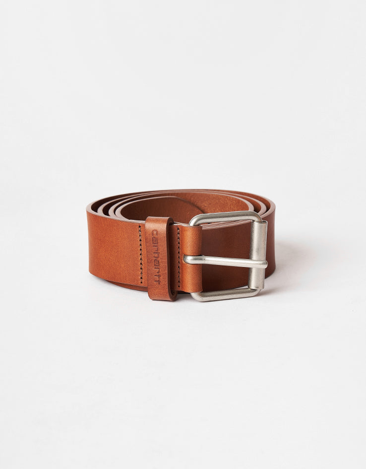 Carhartt WIP Script Leather Belt - Cognac/Silver