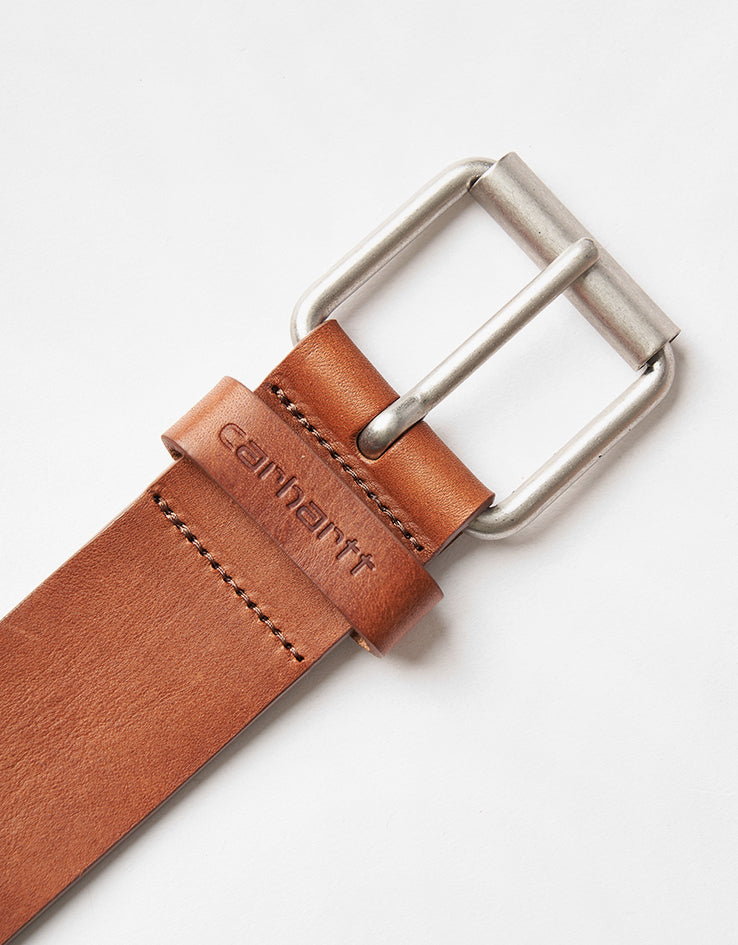 Carhartt WIP Script Leather Belt - Cognac/Silver