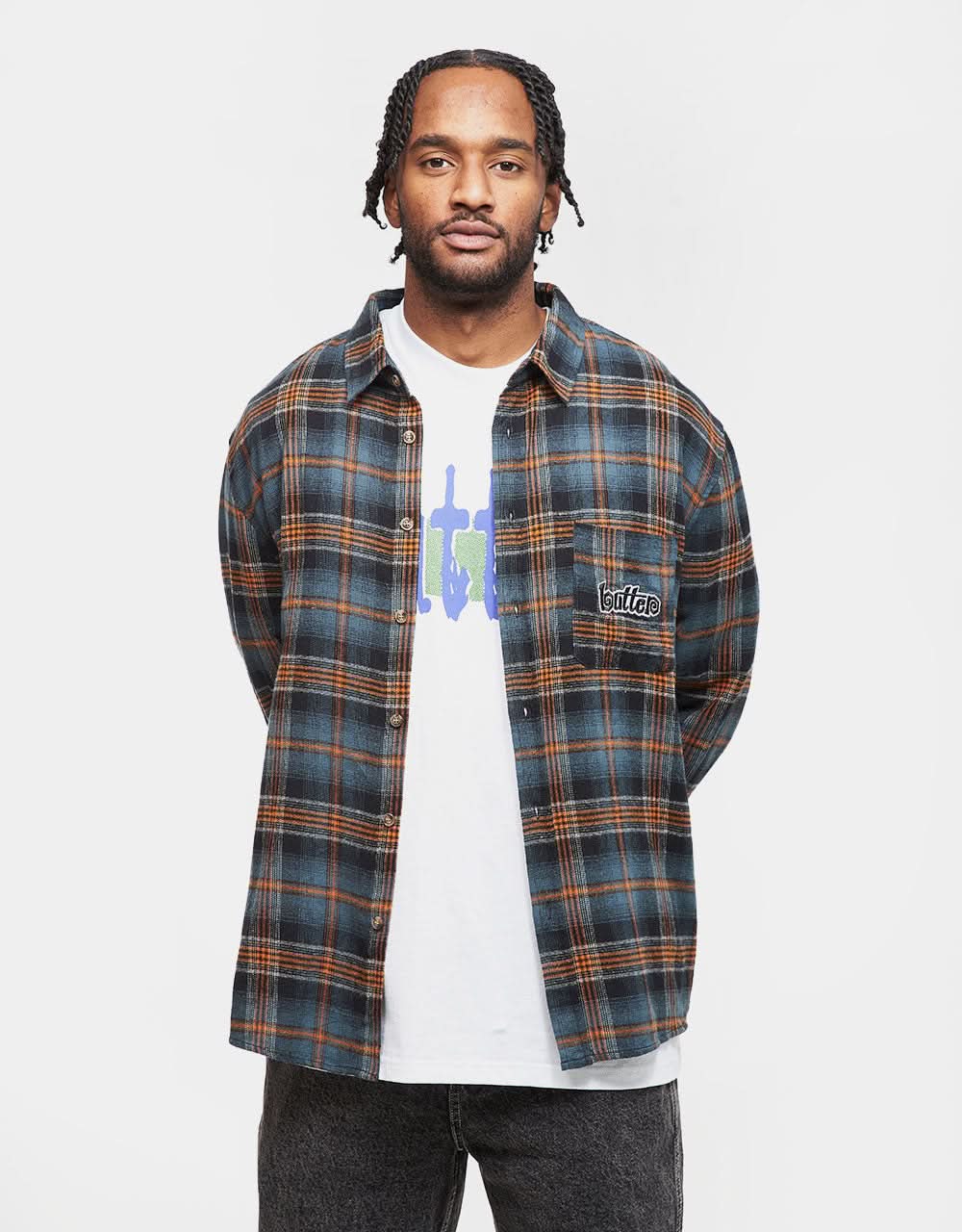 【BUTTER GOODS】Swirl Plaid Shirt Blue / Orange Butter Goods Swirl Plaid L/S Shirt - Blue/Orange | Route One