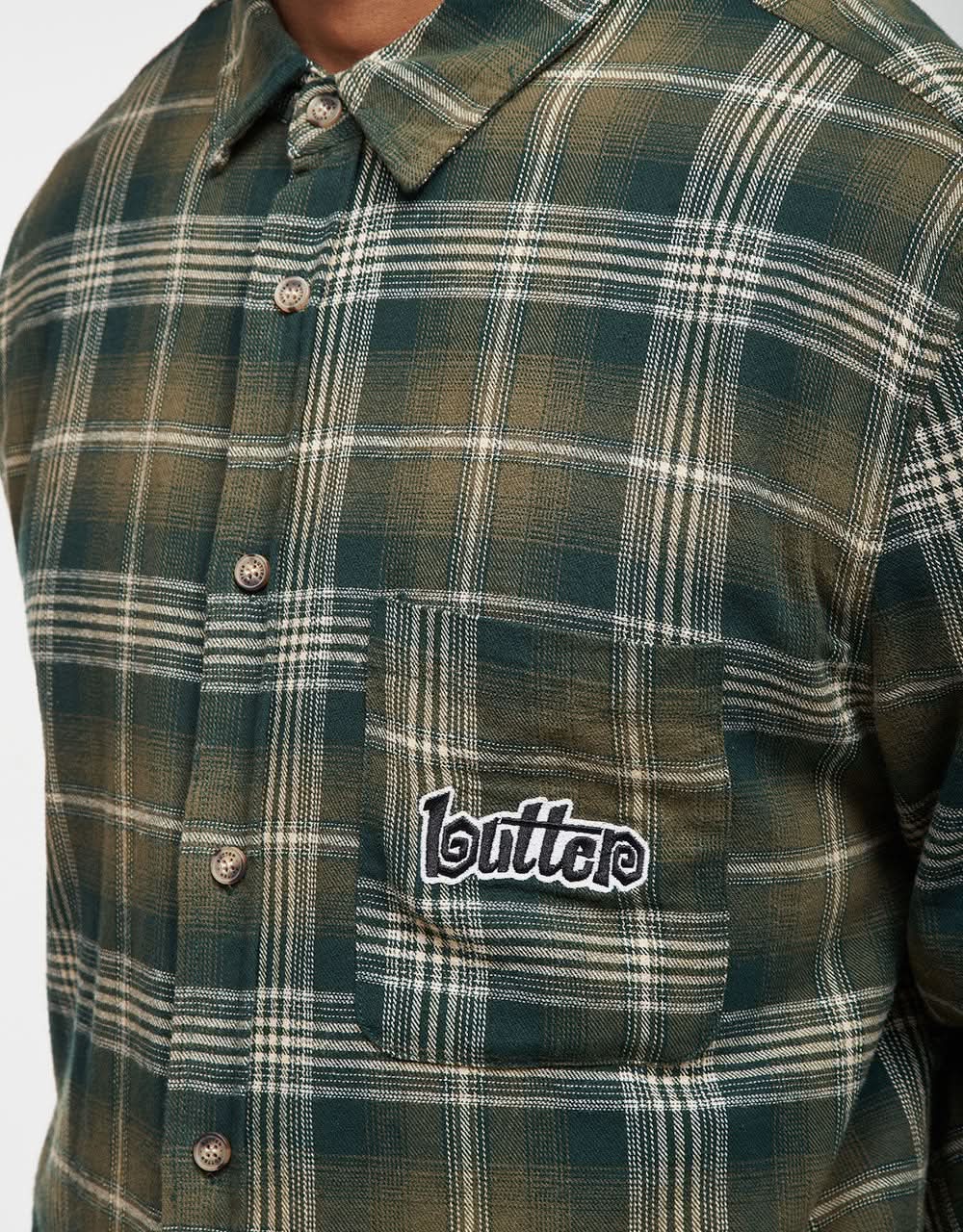 Butter Goods Swirl Plaid Long Sleeve Shirt - Green/White