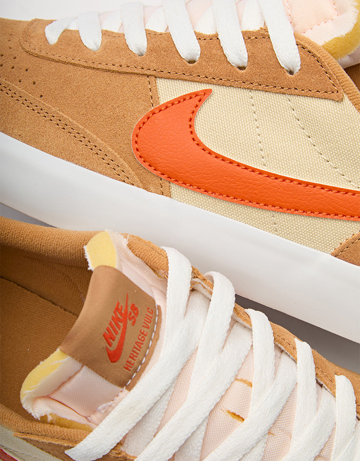 Nike SB Heritage Vulc Skate Shoes - Flax/College Orange-Oatmeal-White
