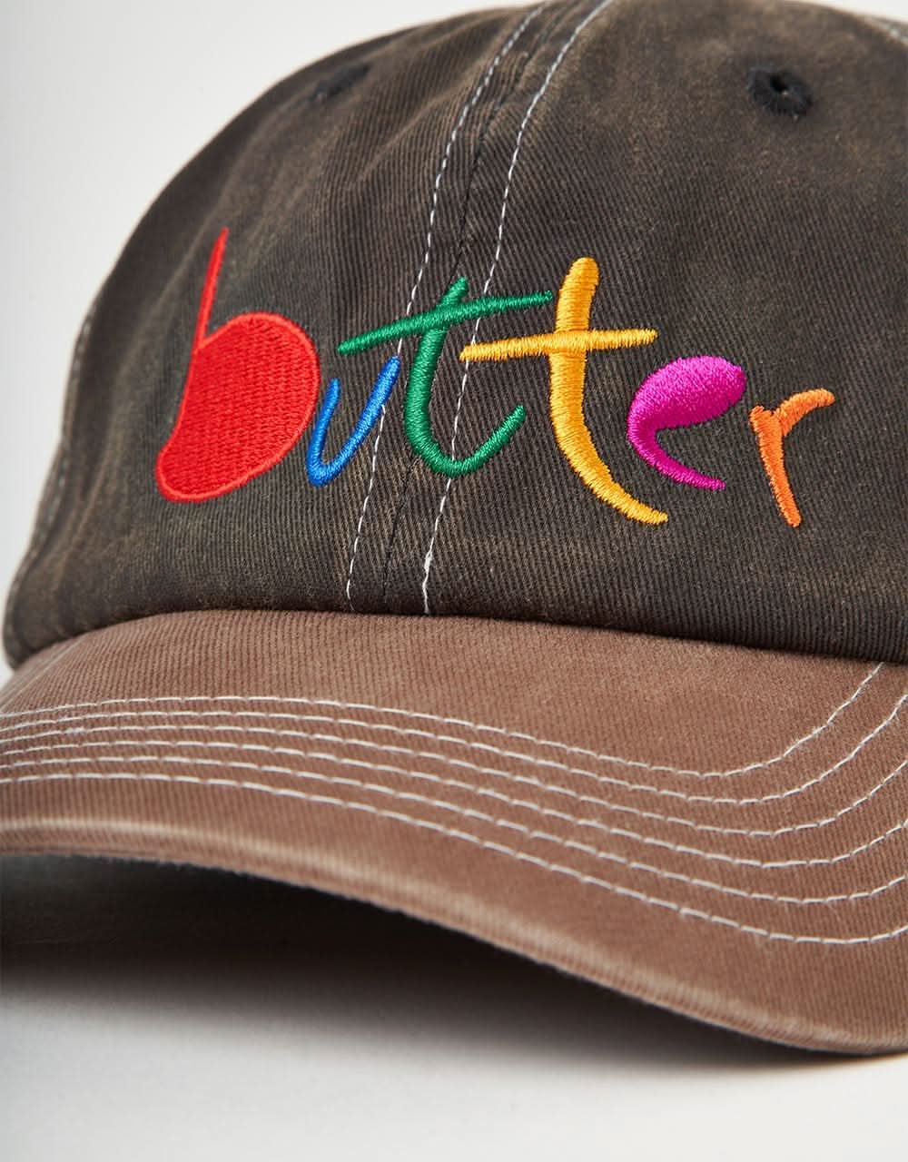 Butter Goods Art 6 Panel Strapback Cap - Charcoal/Redwood