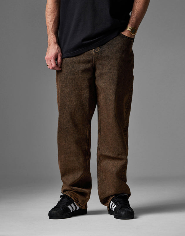 Route One Baggy Denim Jeans - Burnt Mahogony