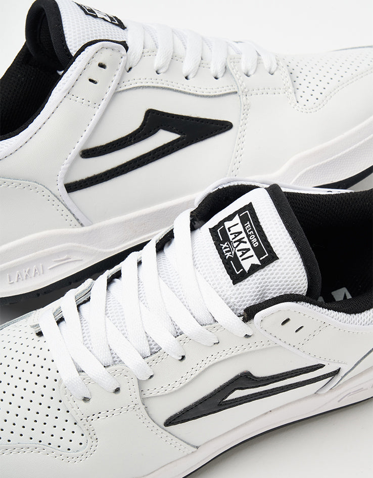 Lakai Telford Low Skate Shoes - White/Black Leather – Route One