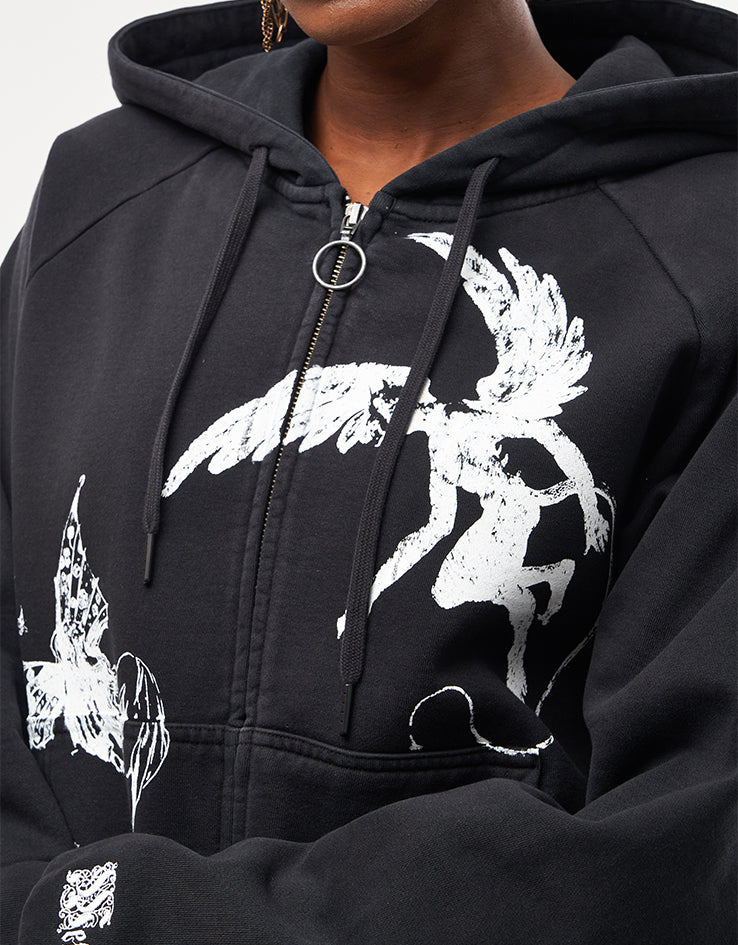 Welcome Duality Cropped Pigment-Dyed Zip Hoodie - Black