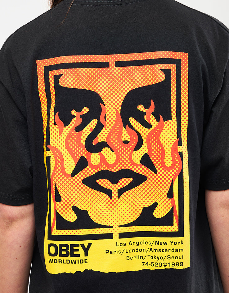★OBEY/オベイ★Icon Stencil Flame T-Shirt  Tシャツ 関税込★ オベイ OBEY OBEY ICON STENCIL FLAME TEE (WHITE) | 大阪心斎橋