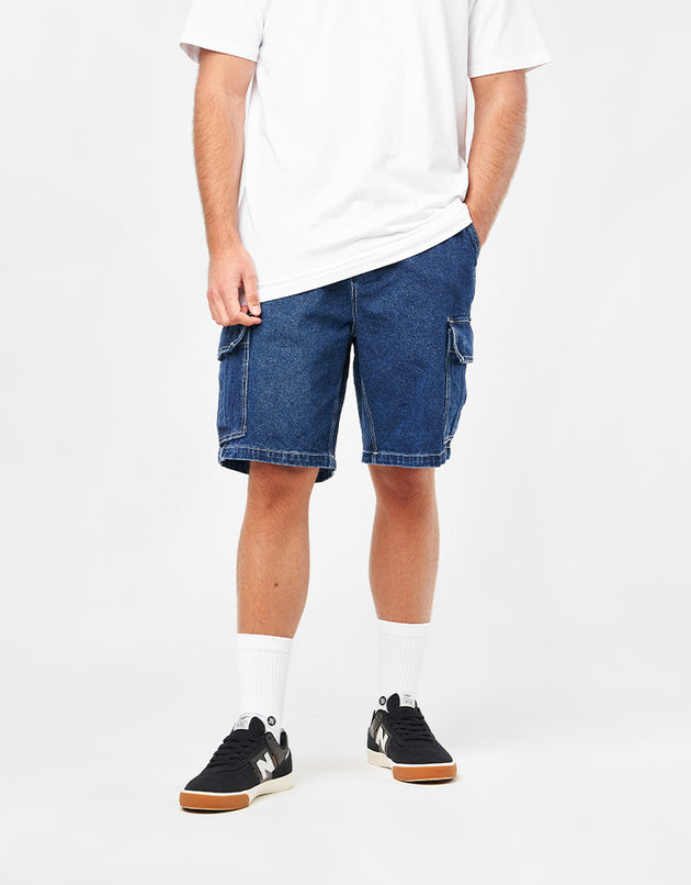 Obey Bigwig Baggy Denim Cargo Short - Stone Wash Indigo
