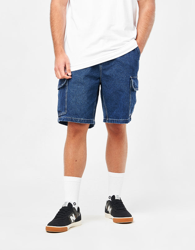 Obey Bigwig Baggy Denim Cargo Short - Stone Wash Indigo