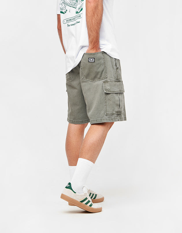 Obey Bigwig Baggy Denim Cargo Short - Grape Leaf Faded Wash