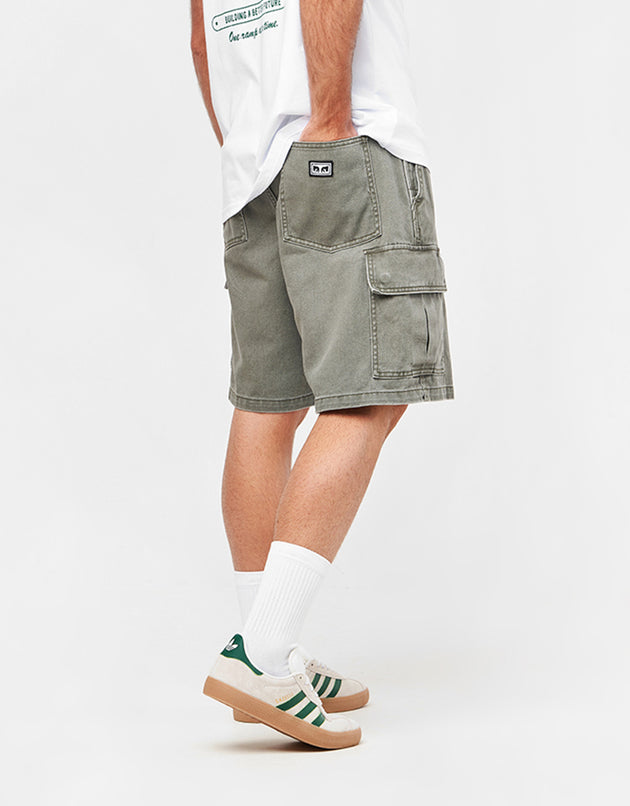 Obey Bigwig Baggy Denim Cargo Short - Grape Leaf Faded Wash