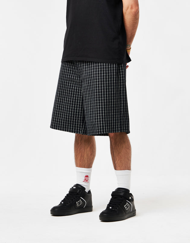 Obey Plaid Baggy Denim Short - Black Multi