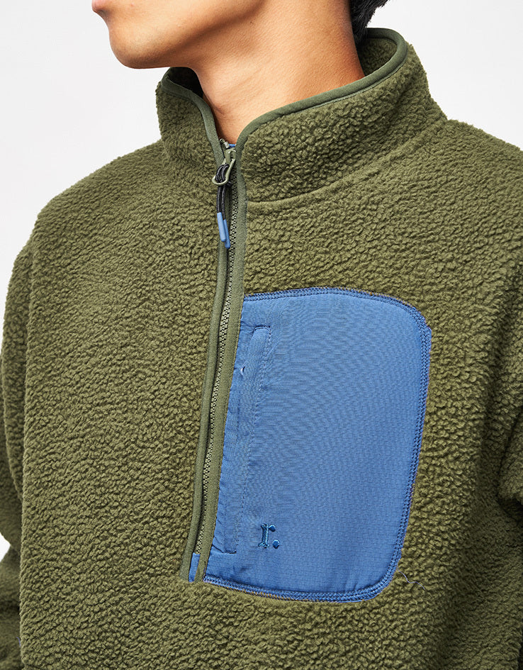 Route One Alpine Half Zip Fleece - Olive/Blue