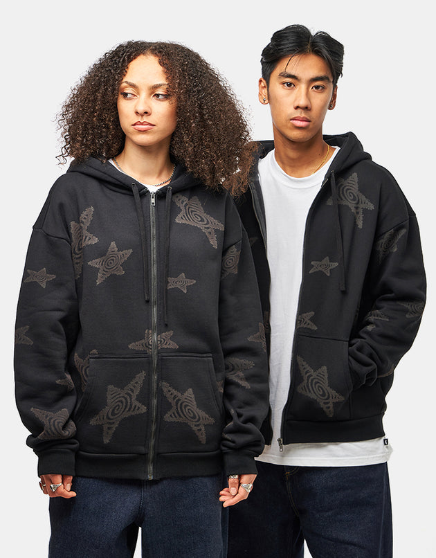 Route One Heavyweight Zip Hoodie (400gsm) - Stars (Black)