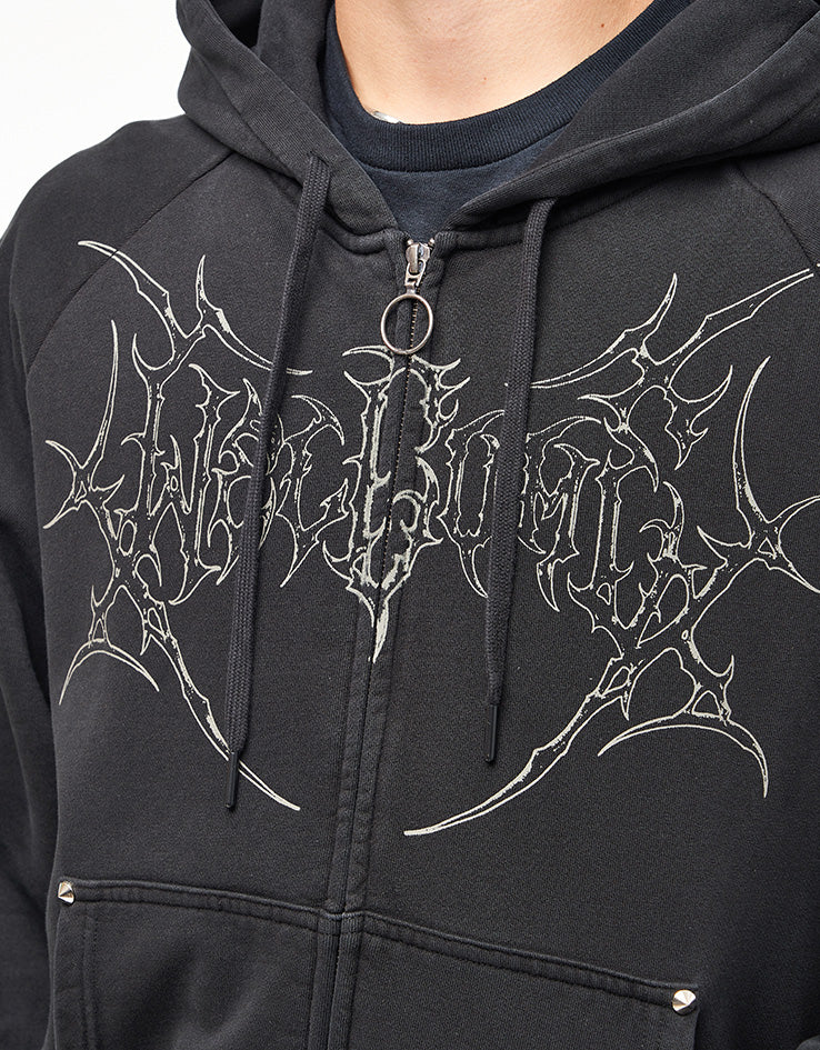 Welcome Grapple Cropped Pigment-Dyed Zip Hoodie - Black (Metal