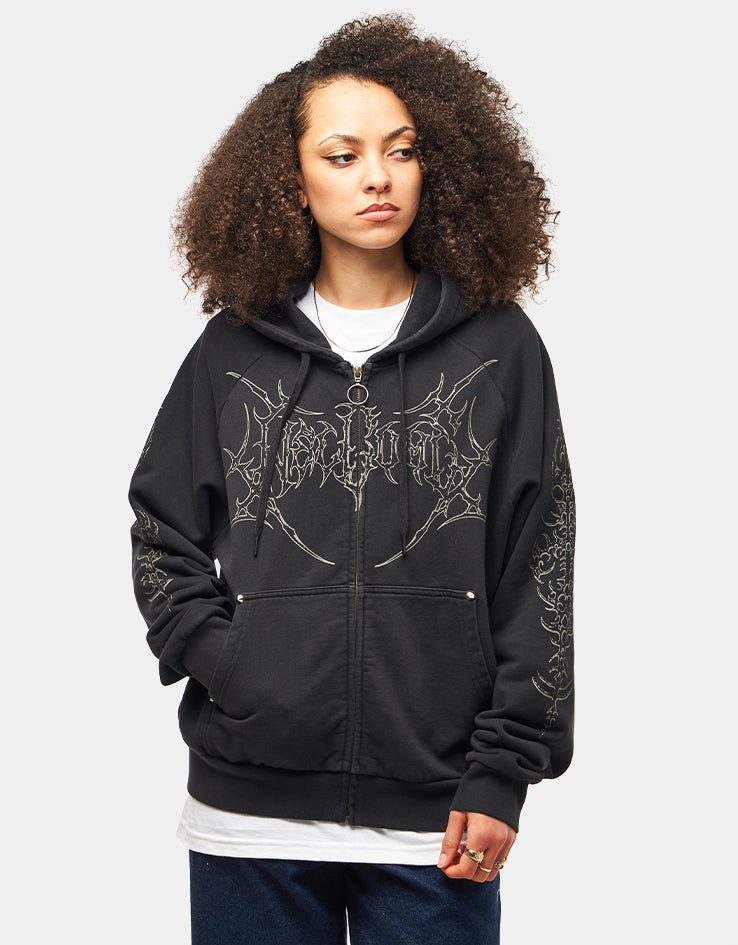 Welcome Grapple Cropped Pigment-Dyed Zip Hoodie - Black (Metal
