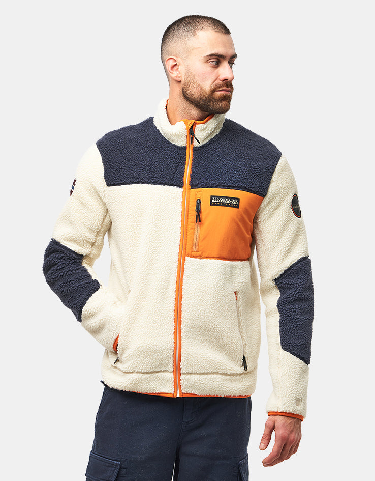 Napapijri Yupik Full Zip Fleece - White Heron/Blue Marine/Orange Pumpkin