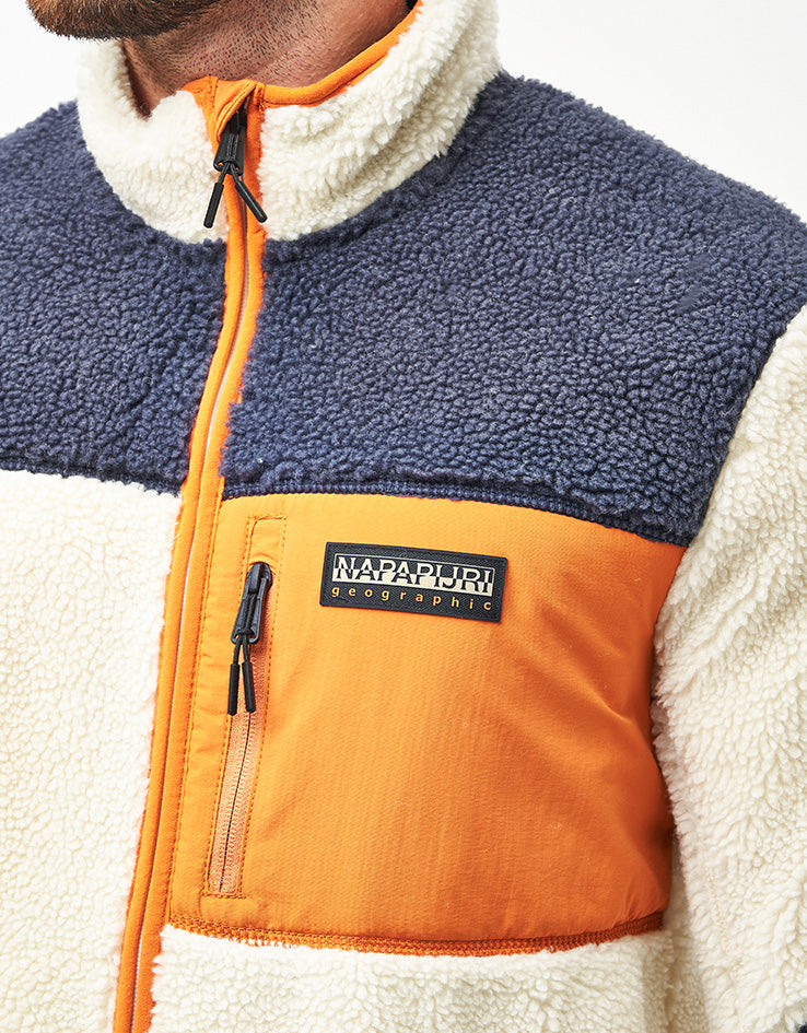 Napapijri Yupik Full Zip Fleece - White Heron/Blue Marine/Orange Pumpkin