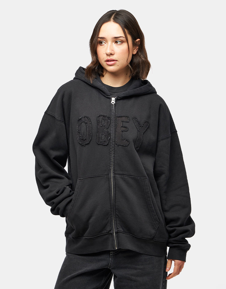 Obey Hybrid Faded Zip Hoodie - Digital Black Faded Wash