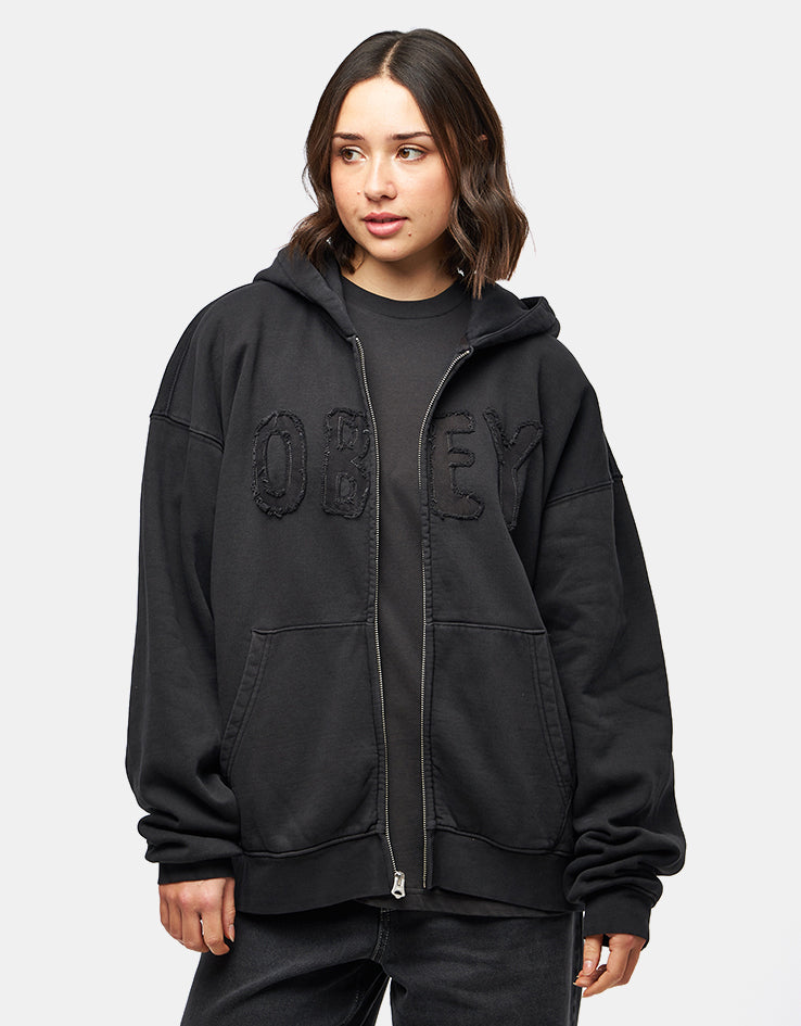 Obey Hybrid Faded Zip Hoodie - Digital Black Faded Wash