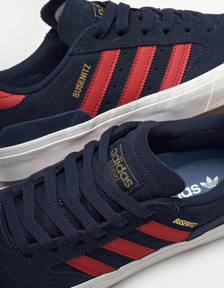 adidas Busenitz Vulc II Skate Shoes - Dark Blue/Better Scarlet/Gold Me Route One adidas Busenitz Vulc II Skate Shoes - Dark Blue/Better Scarlet/Gold Me Route One