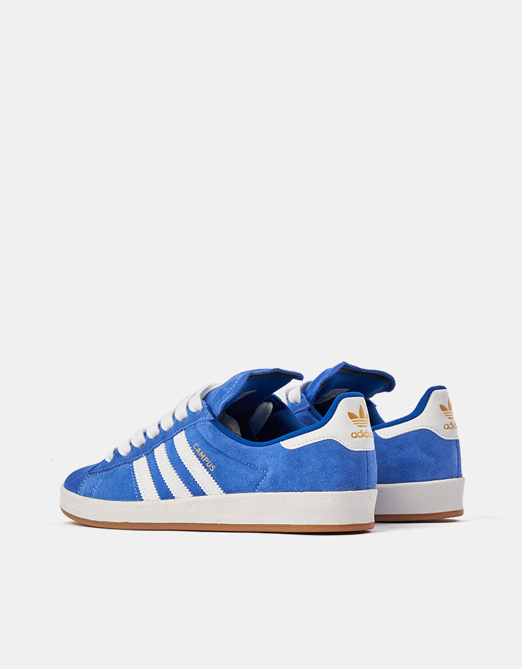 adidas Campus ADV Skate Shoes - Royal Blue/White/Gold Metallic Route One adidas Campus ADV Skate Shoes - Royal Blue/White/Gold Metallic Route One