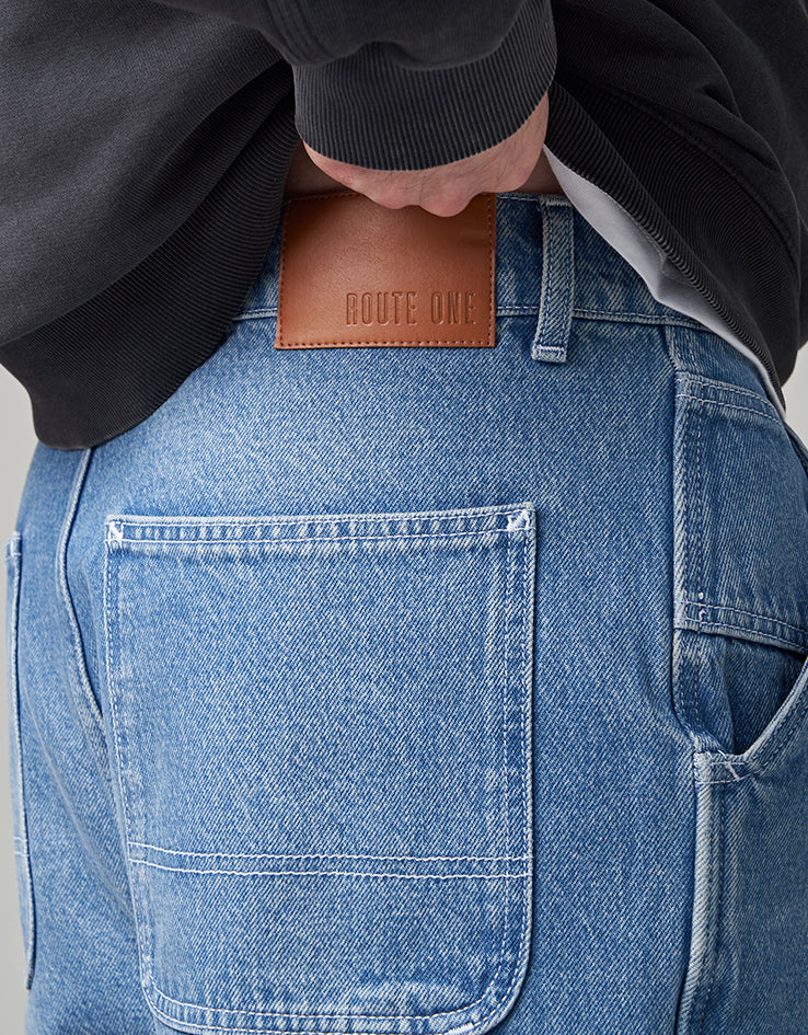 Route One Denim Carpenter Shorts - Washed Blue