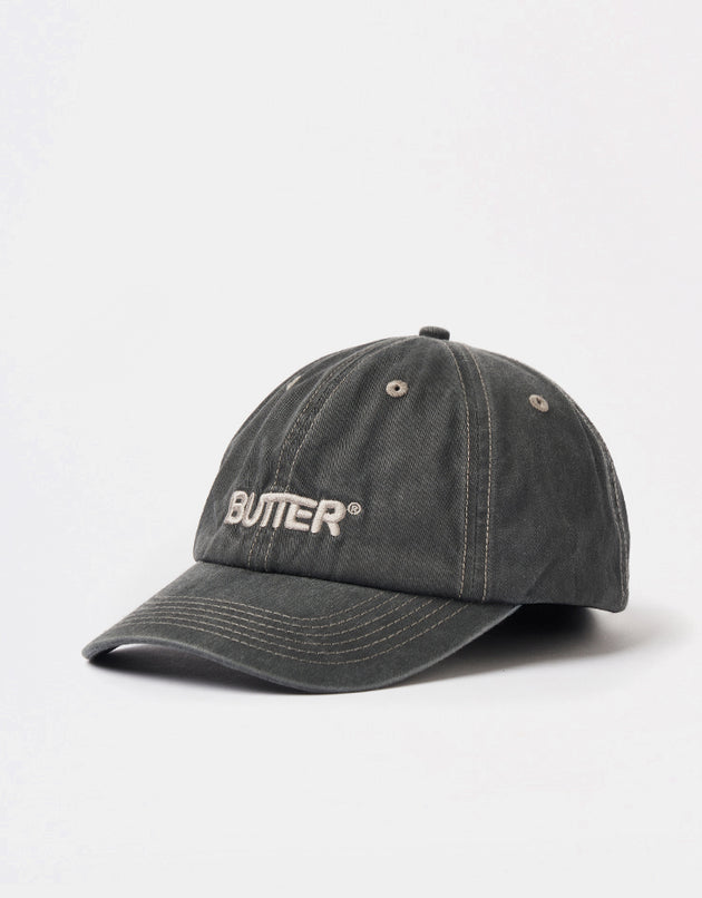 Butter Goods Rounded Logo 6 Panel Cap - Washed Black