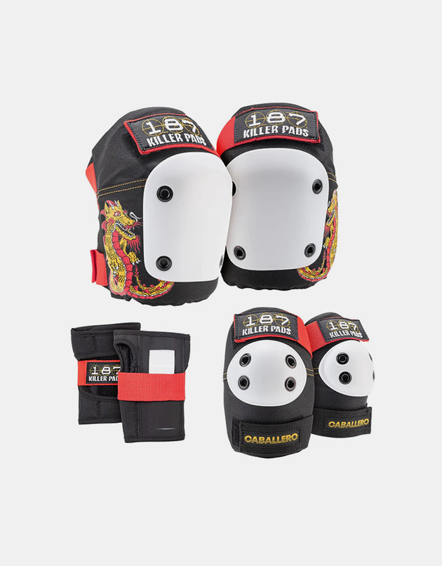 187 Killer Pads Caballero Dragon Signature Junior Six Pack Pad Set - Black/Red/Gold