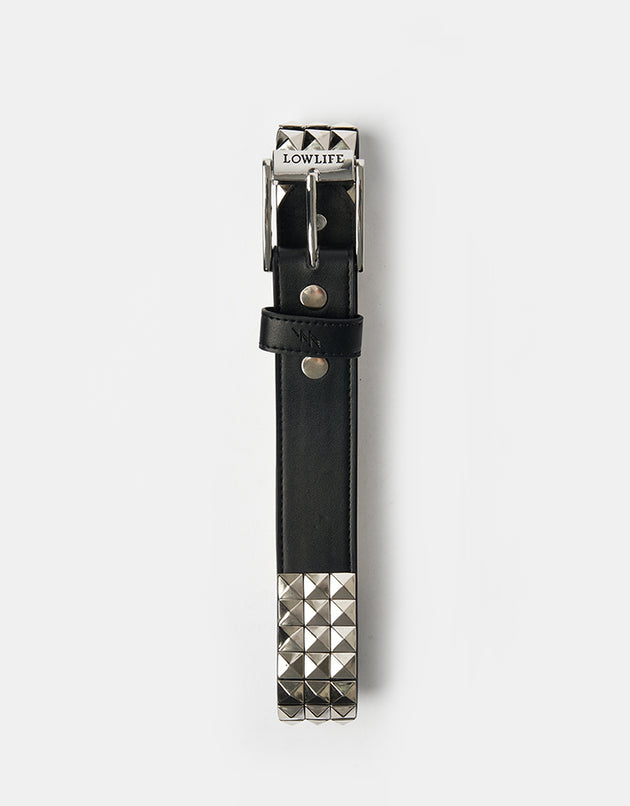 Lowlife Triple S Studded Leather Belt - Black and Silver