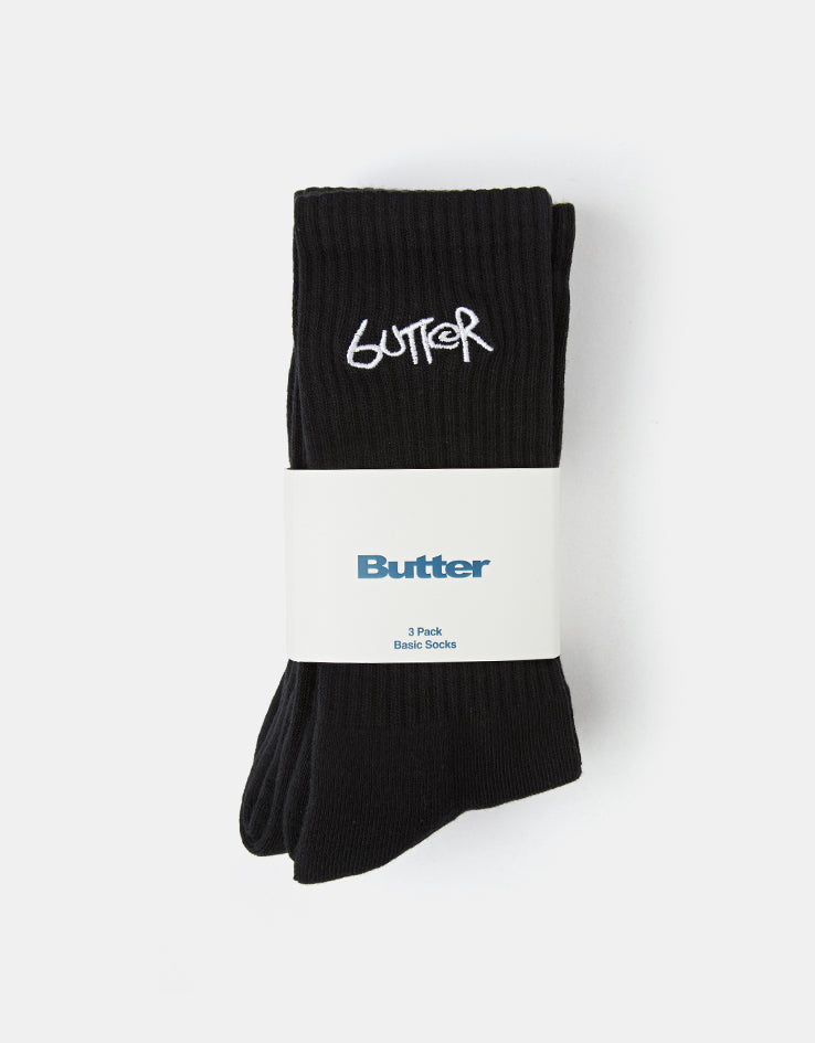 Butter Goods Basic 3 Pack Crew Socks - Black