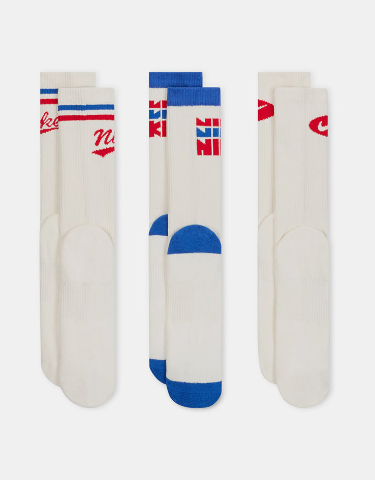 Nike Everyday Plus 3 Pack Crew Socks - Red/Blue Trio
