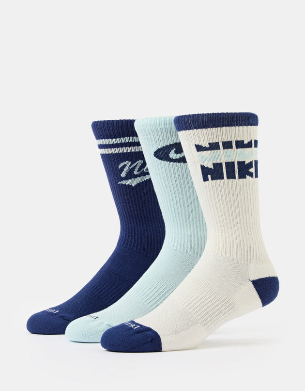 Nike Everyday Plus 3 Pack Crew Socks - Blue/White Trio