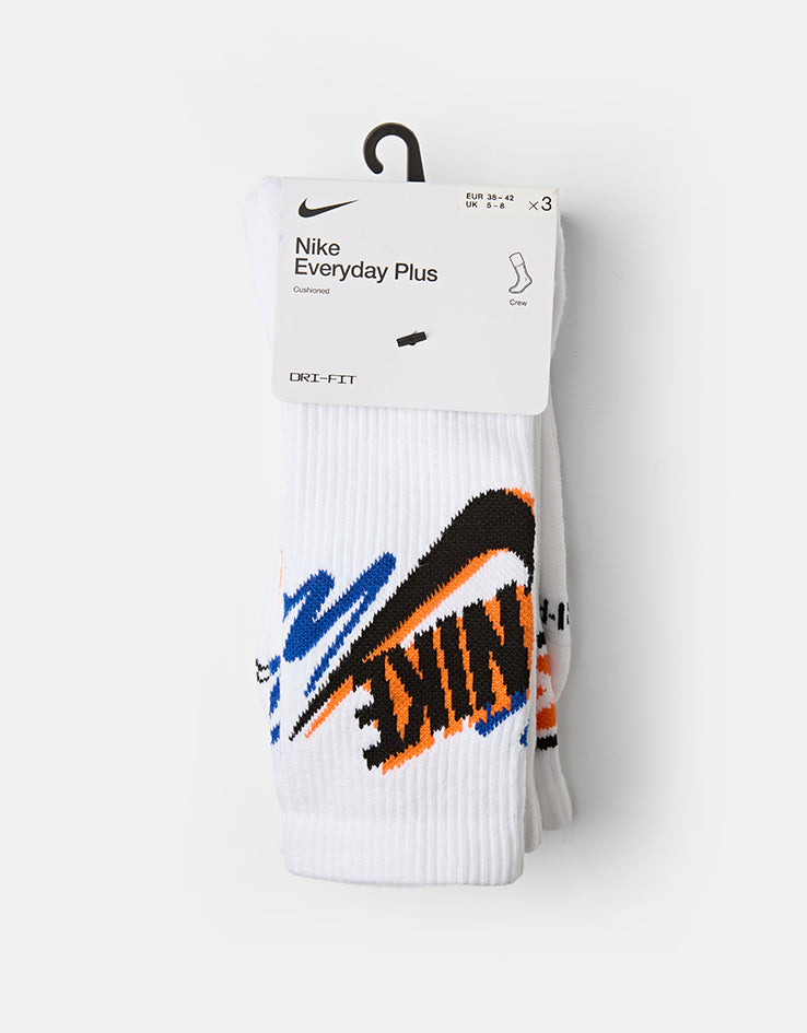 Nike Everyday Plus 3 Pack Crew Socks - White/Black Trio