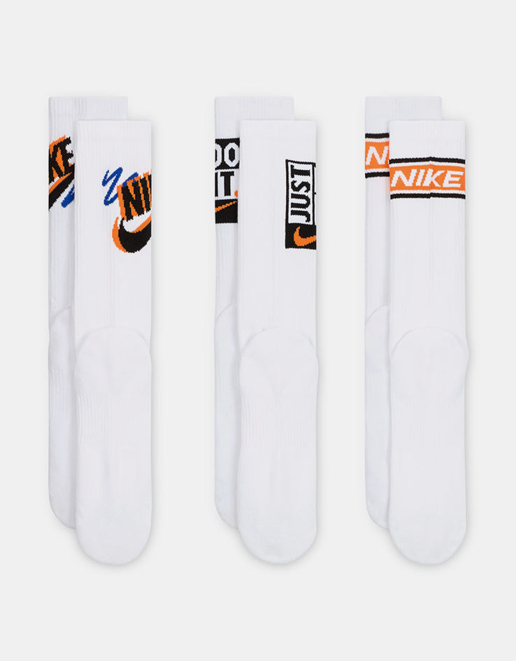 Nike Everyday Plus 3 Pack Crew Socks - White/Black Trio
