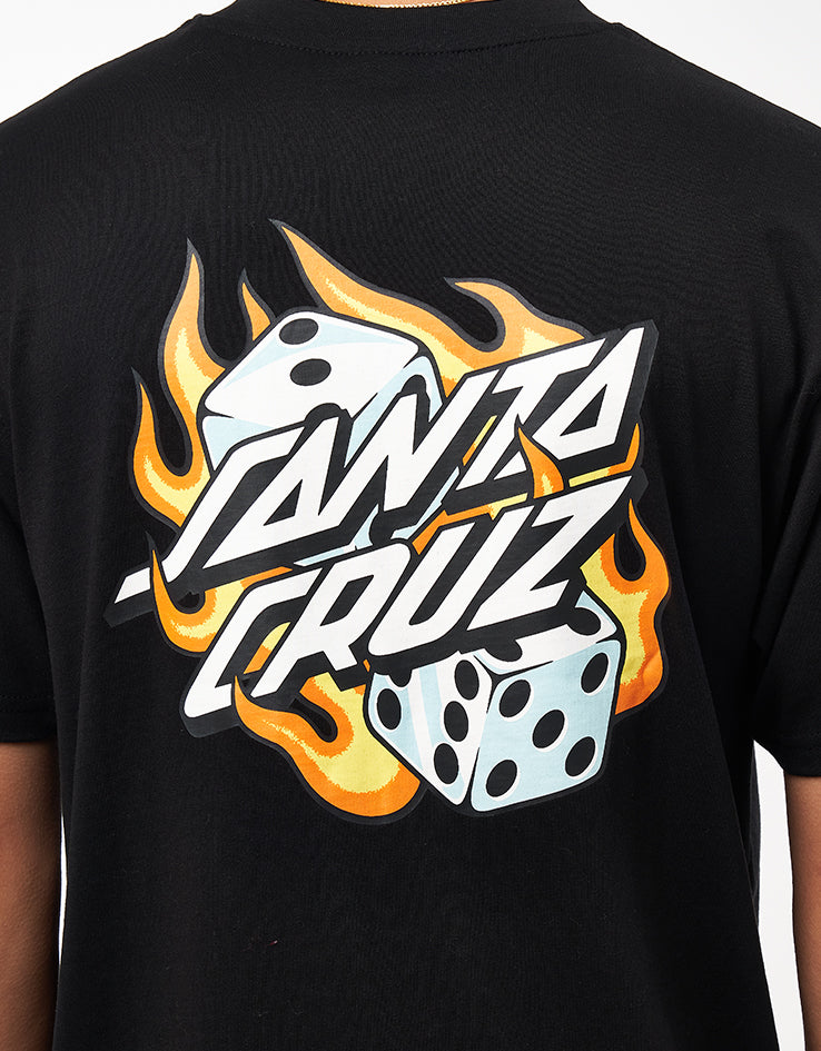 Santa Cruz Flaming Dice Dot Chest T-Shirt - Black
