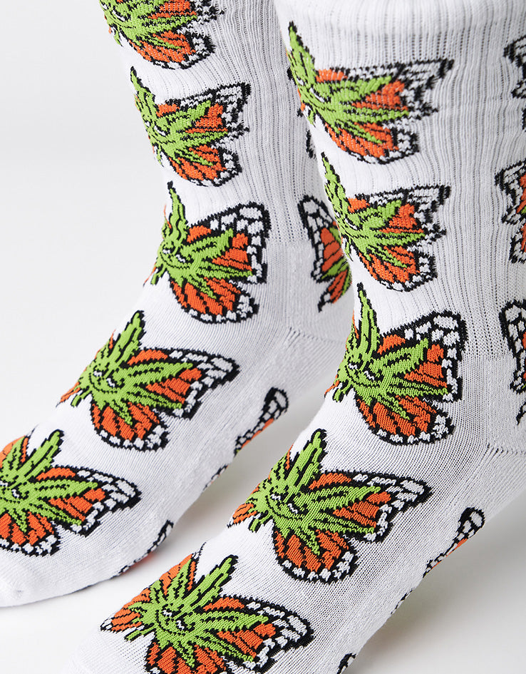 HUF Green Budderfly Socks - White