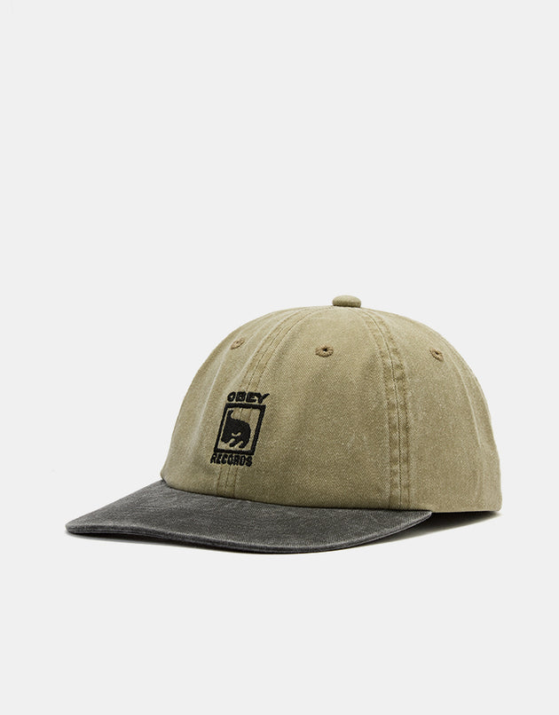 Obey Pigment Obey Records 6 Panel Velcro Back Cap - Pigment Khaki Multi