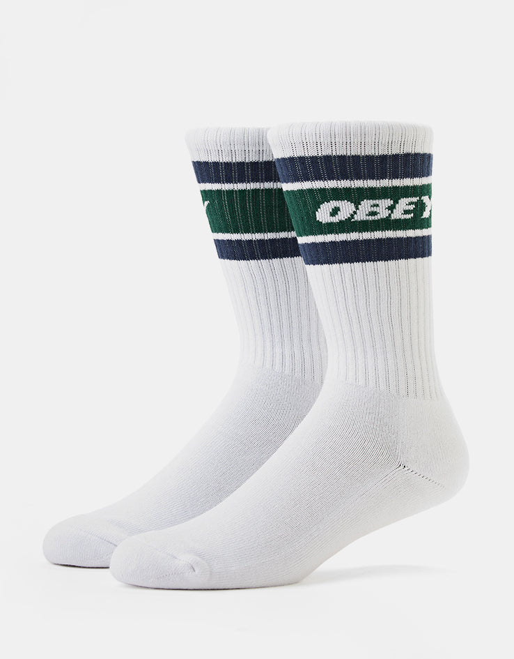 Obey Cooper II Crew Socks - White/Eden Green