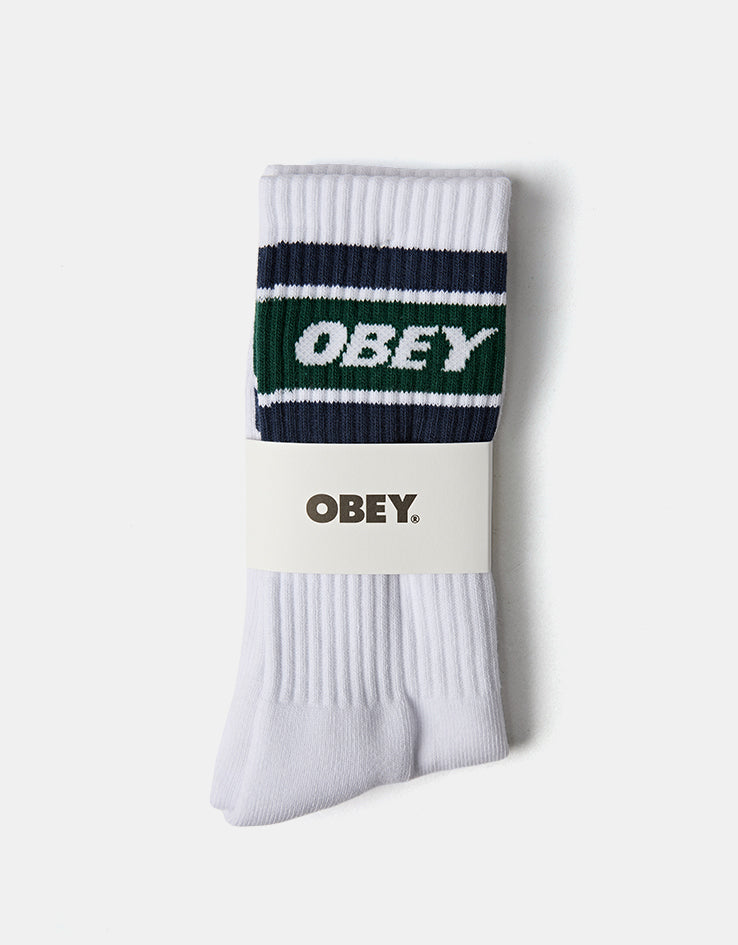 Obey Cooper II Crew Socks - White/Eden Green