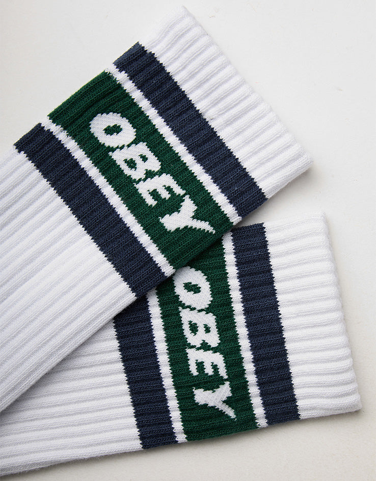 Obey Cooper II Crew Socks - White/Eden Green