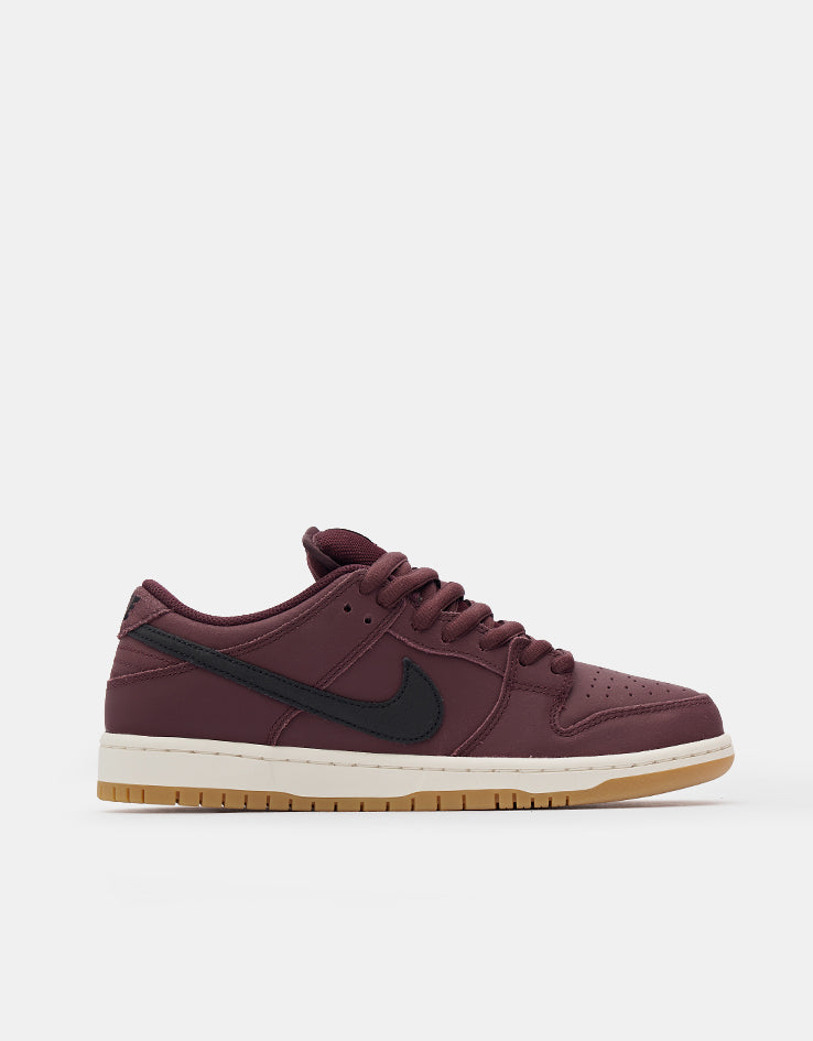 Nike SB 'Orange Label' Dunk Low Pro ISO Skate Shoes - Burgundy Crush/Black-Mystic Dates-Sail