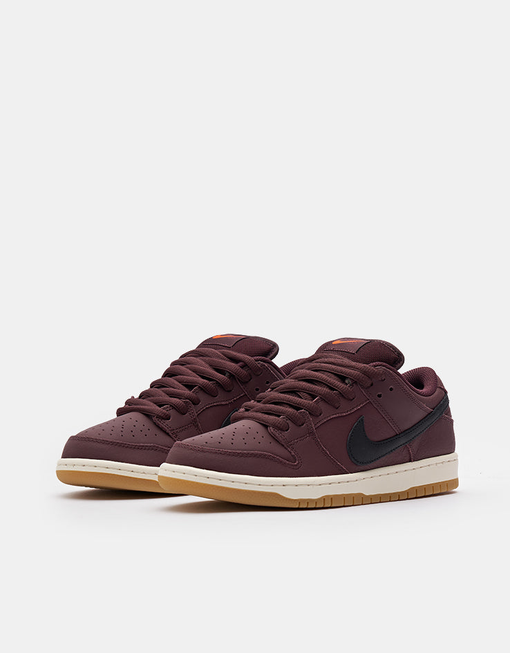 Nike SB 'Orange Label' Dunk Low Pro ISO Skate Shoes - Burgundy Crush/Black-Mystic Dates-Sail