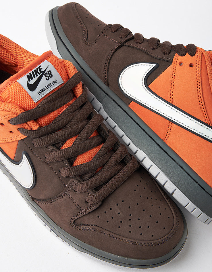 Nike SB 'Muni Pass' Dunk Low Pro Skate Shoes - Safety Orange/Wolf Grey-Baroque Brown