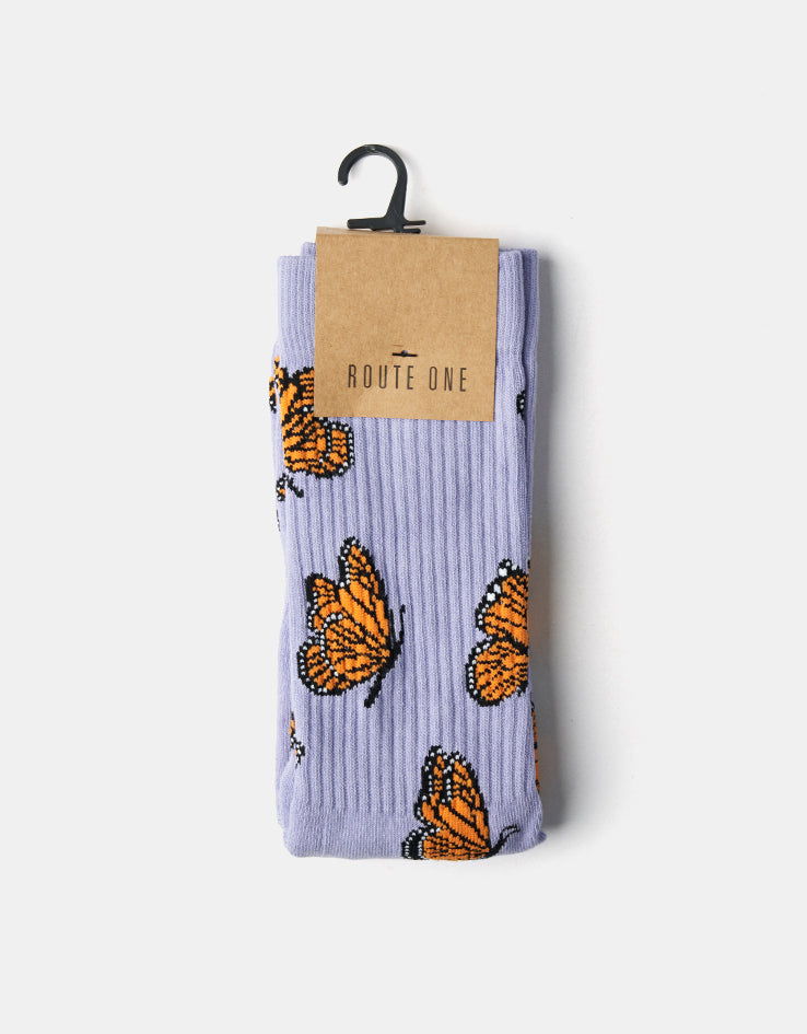 Route One Butterflies Crew Socks - Purple