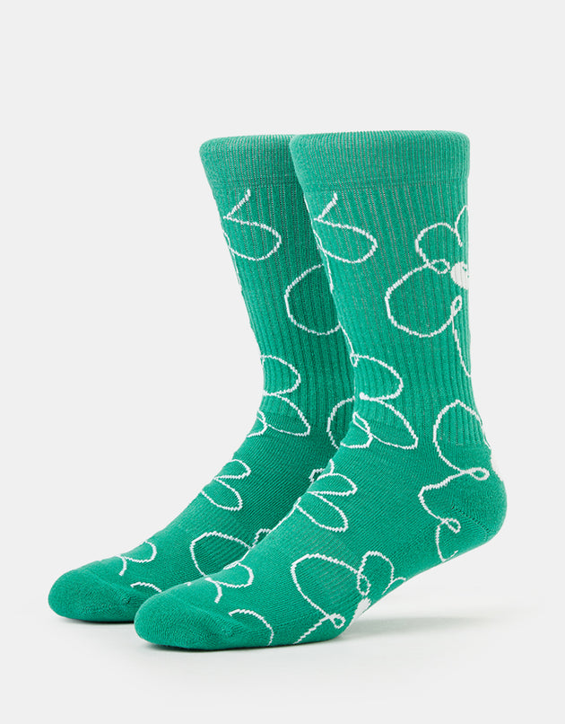 Route One Big Flowers Crew Socks - Green