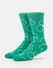 Route One Big Flowers Crew Socks - Green