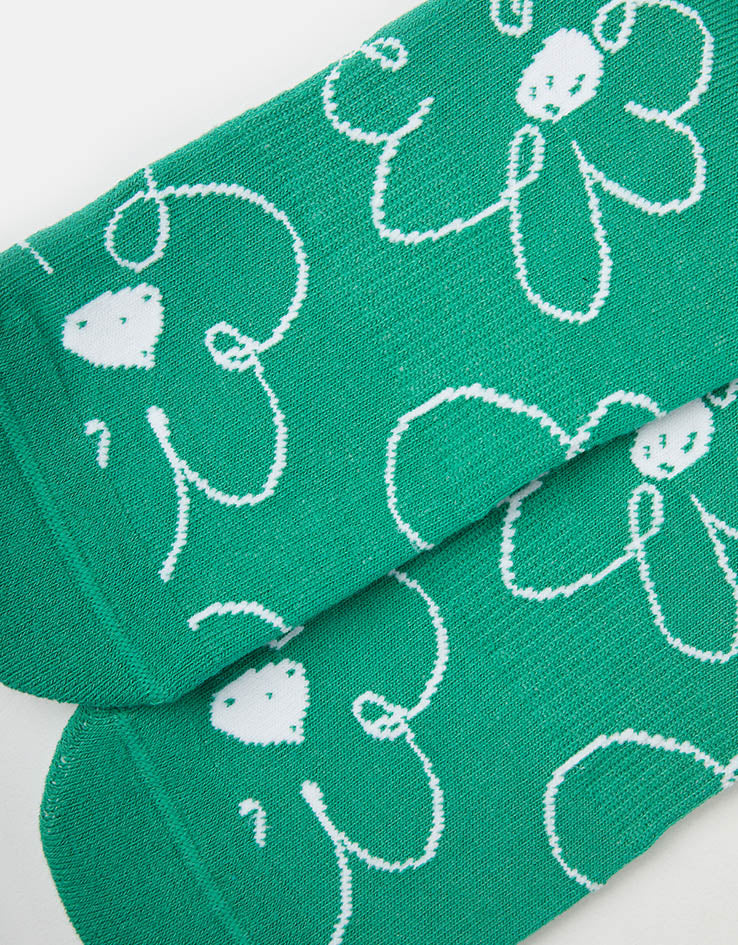Route One Big Flowers Crew Socks - Green