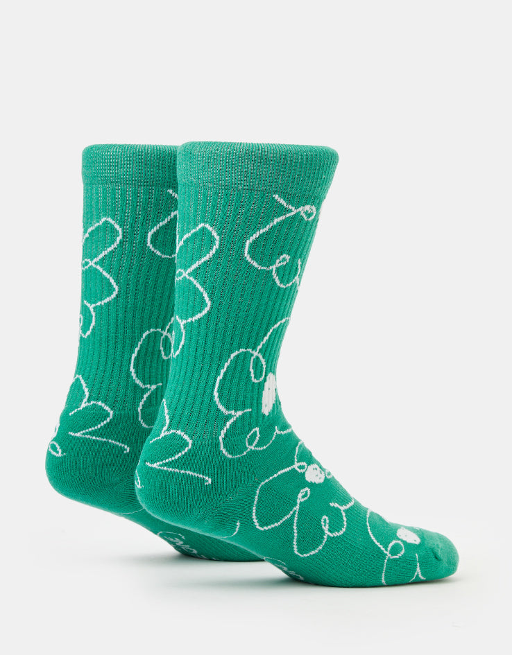 Route One Big Flowers Crew Socks - Green