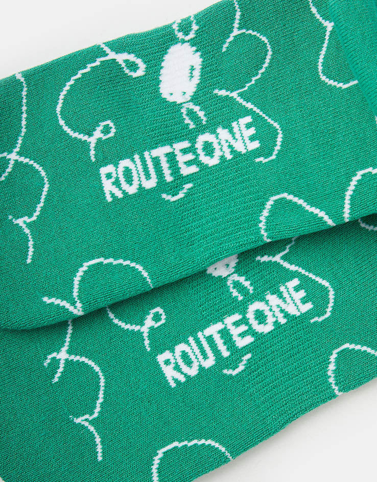 Route One Big Flowers Crew Socks - Green