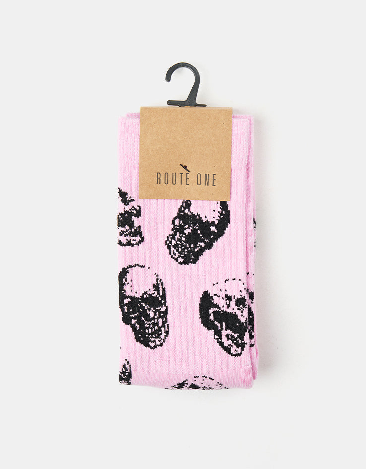 Route One Skulls Crew Socks - Pink